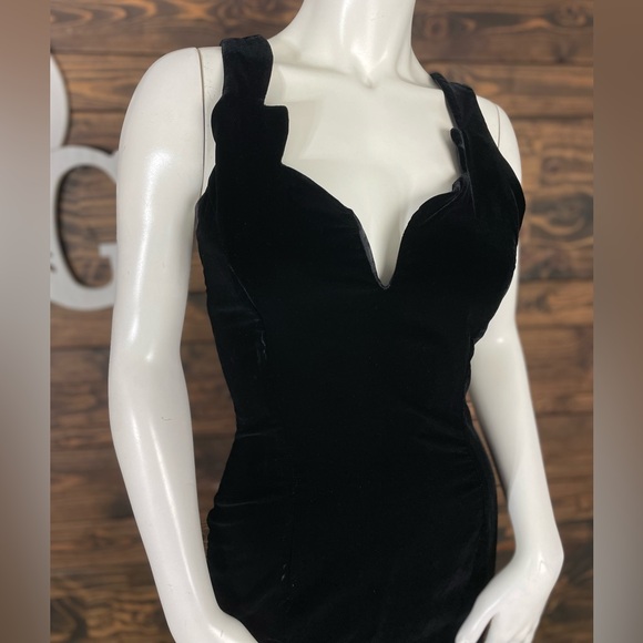 Jessica McClintock | Gunne Sax Velvet Black Maci Dress Wire Structured Bust Slit - Picture 4 of 8